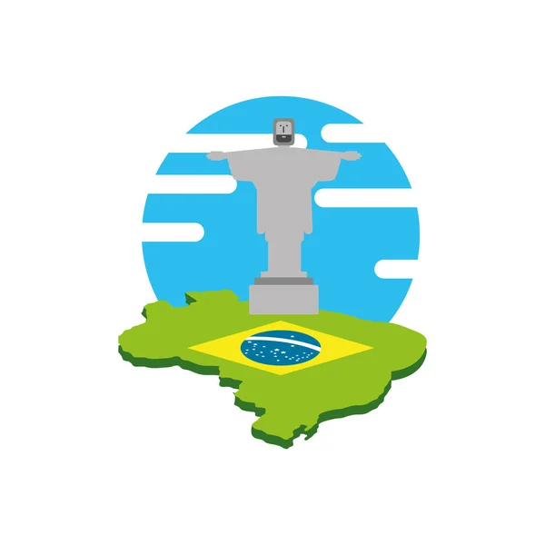 Χάρτης Βραζιλίας με corcovado Χριστού — Διανυσματικό Αρχείο