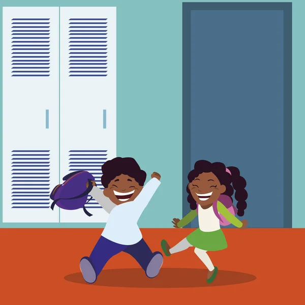 Szczęśliwy mało dzieci w szkole czarny w korytarzu — Wektor stockowy