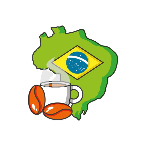 Carte de Brésil avec tasse de café — Image vectorielle