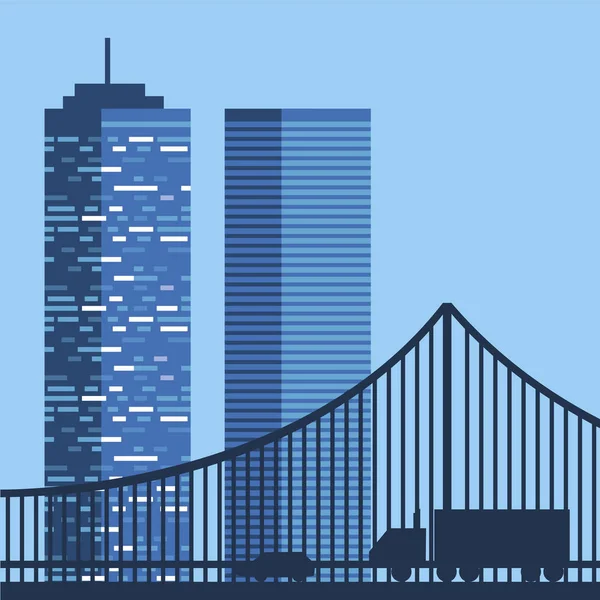 Bâtiments métropole avec pont paysage urbain scène — Image vectorielle