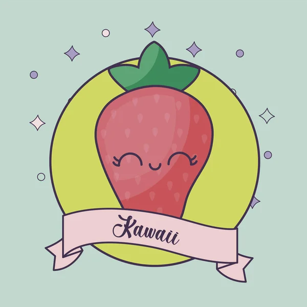 Fruta de fresa con carácter kawaii cinta — Archivo Imágenes Vectoriales