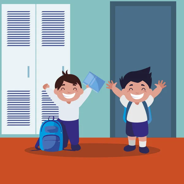 Ευτυχής λίγο σχολιαρόπαιδα στο διάδρομο του σχολείου — Διανυσματικό Αρχείο