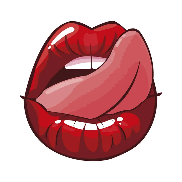 Sexy female lips with tongue out pop art style — Stock Vector