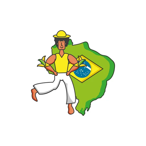 Mapa de brasil con el hombre brasileño — Vector de stock