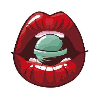 seksi kadın dudakları lolipop pop sanat tarzı ile