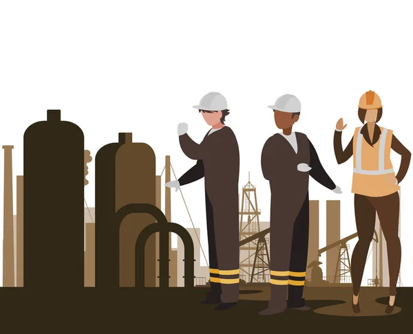 Olie industrie werknemers avatars tekens — Stockvector