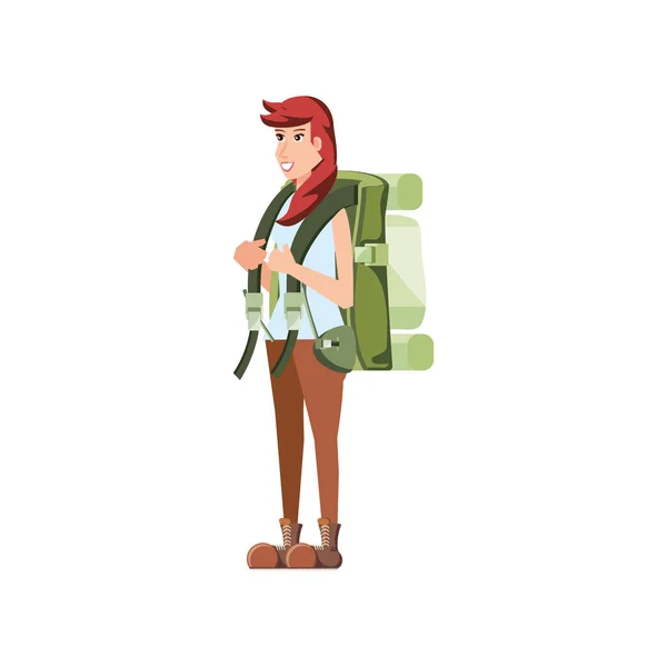 Utazó nő utazik táska avatar karakter — Stock Vector