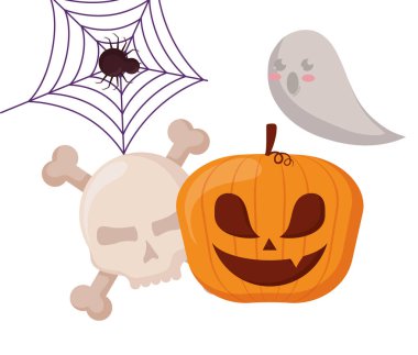 Cadılar Bayramı Balkabağı kafatası ve hayalet