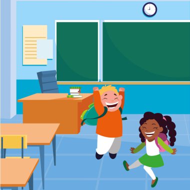 mutlu küçük Interracial okul çocukları sınıfta