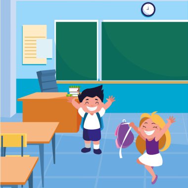 mutlu küçük okul çocukları sınıfta