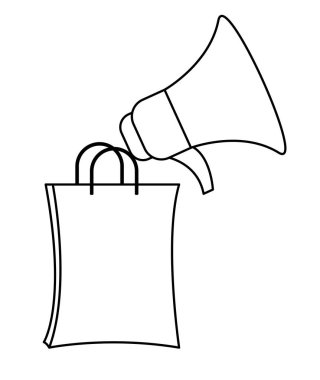 alışveriş çantası megafon izole simgesiyle