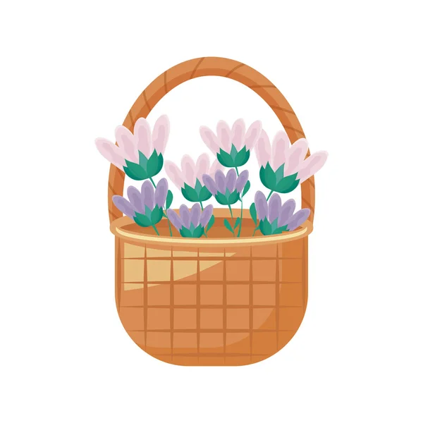 Wicker basket with flowers decorated — Stock Vector