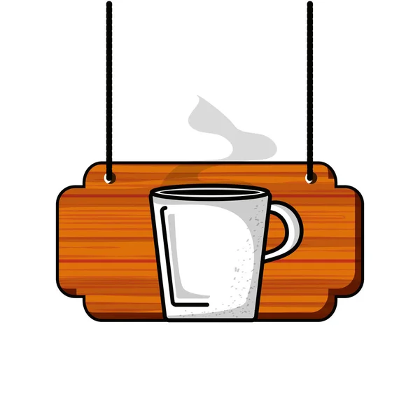 Label wooden with coffee cup — Stock Vector