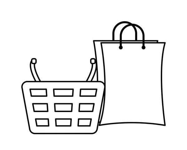 Sepet ve izole simgesi alışveriş çantası — Stok Vektör