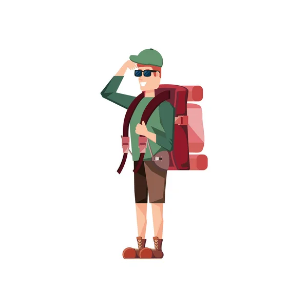 Homem viajante com caráter avatar saco de viagem — Vetor de Stock