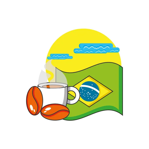 Флаг Бразилии с чашкой кофе — стоковый вектор