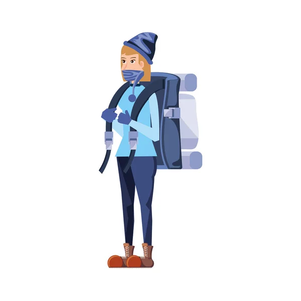 Voyageur femme avec sac de voyage avatar personnage — Image vectorielle