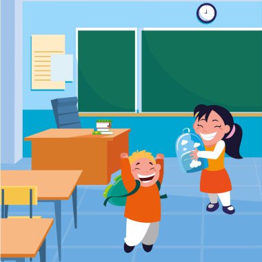 mutlu küçük okul çocukları sınıfta