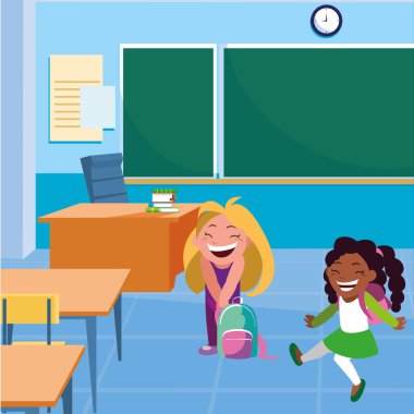 sınıfta mutlu küçük okul Interracial kızlar