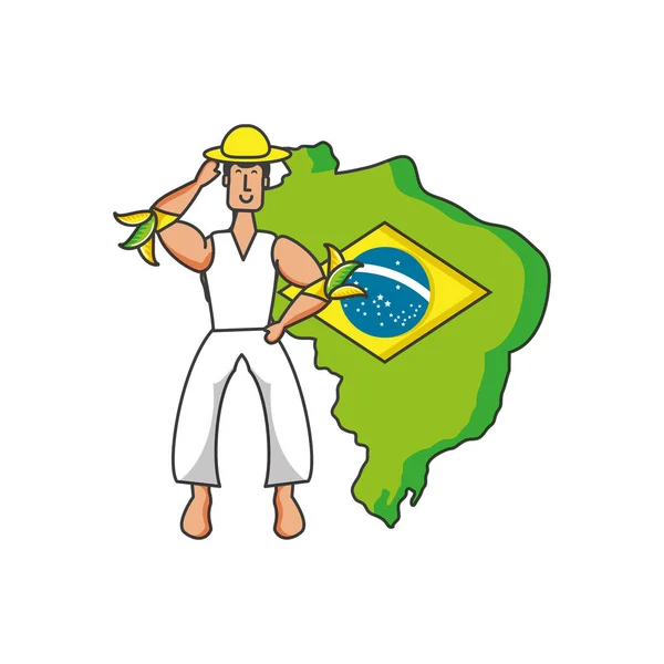 Χάρτης Βραζιλίας με άνδρα Βραζιλίας — Διανυσματικό Αρχείο