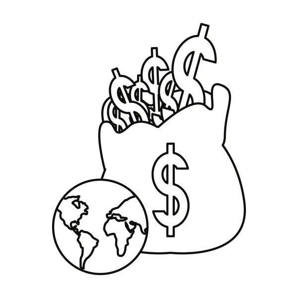 Geld tas dollar wereld — Stockvector