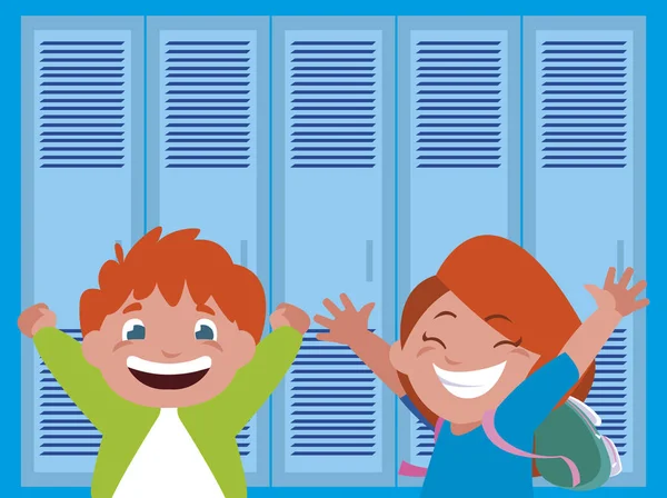 Szczęśliwy mało dzieci w szkole w szkolnym korytarzu — Wektor stockowy