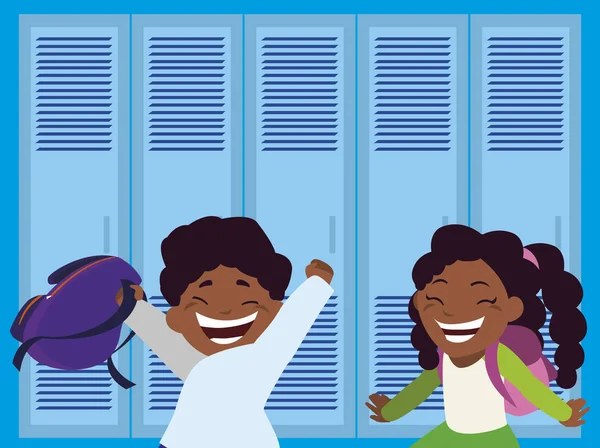 Szczęśliwy mało dzieci w szkole czarny w korytarzu — Wektor stockowy