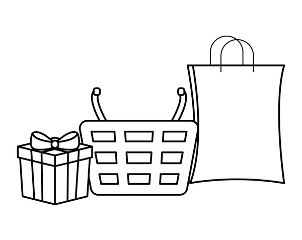 Sepet çanta alışveriş ve hediye kutusu — Stok Vektör