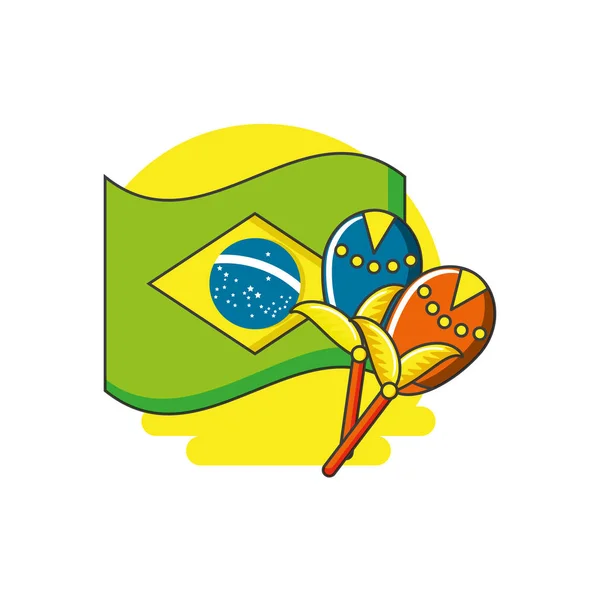 Vlag van Brazilië met maracas instrument — Stockvector