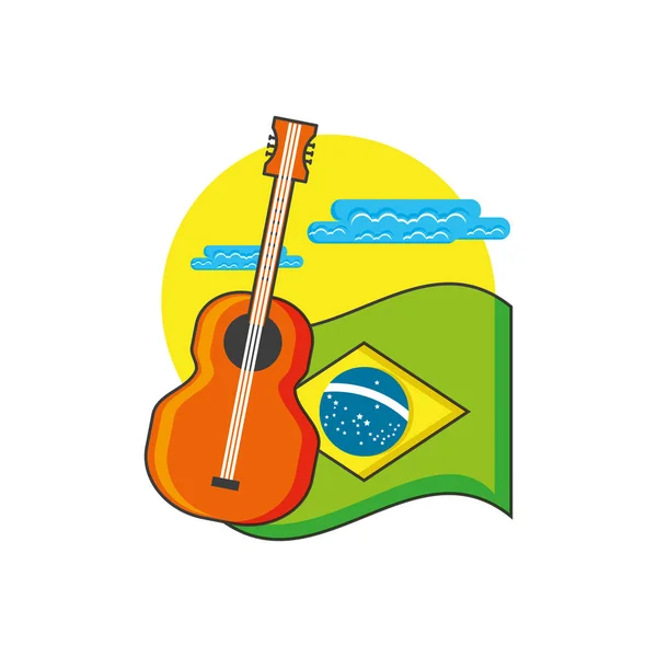 Flagge Brasiliens mit Gitarreninstrument — Stockvektor
