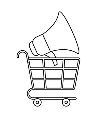 alışveriş sepeti ile megafon izole simgesi