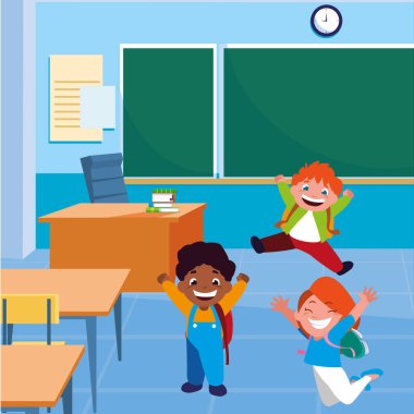 mutlu küçük Interracial okul çocukları sınıfta