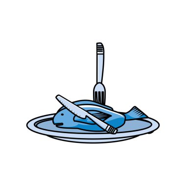 taze balık yiyecek çanak çatal bıçak takımı ile