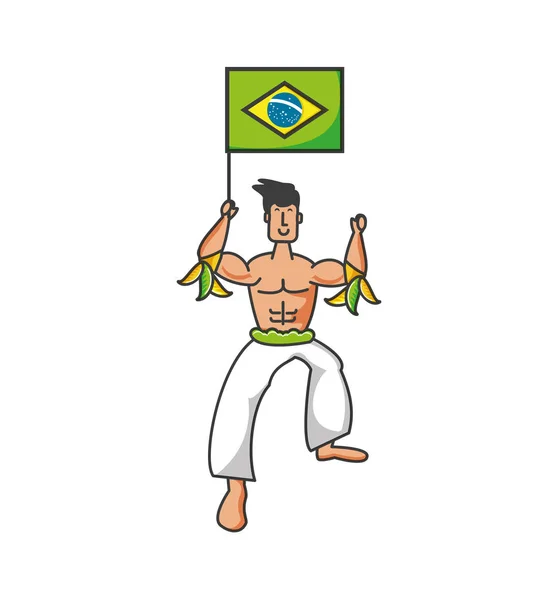 Braziliaans danser van de man met de vlag van Brazilië — Stockvector