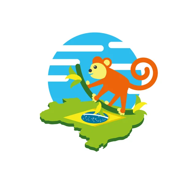Monkey animal with map of brazil — Stock Vector