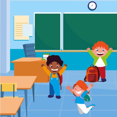 mutlu küçük Interracial okul çocukları sınıfta