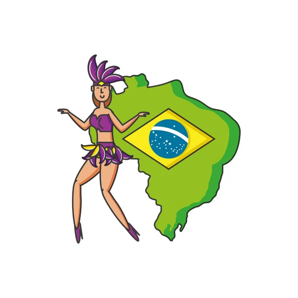 Mapa do brasil com mulher brasileira — Vetor de Stock