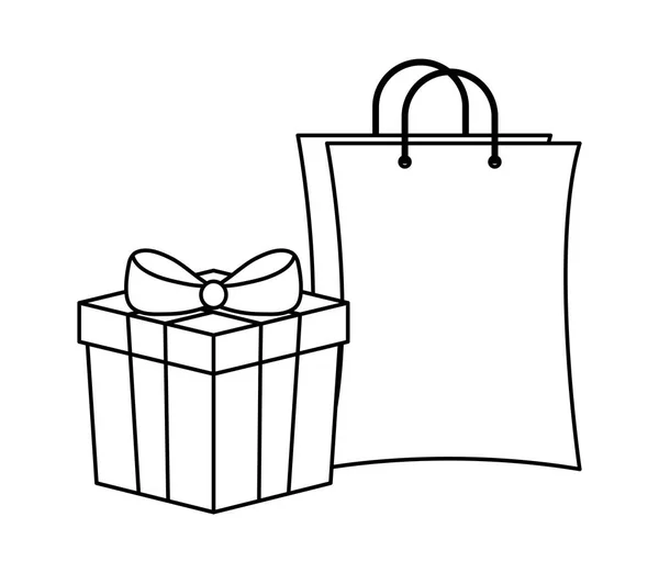 Shopping bag con confezione regalo icona isolata — Vettoriale Stock