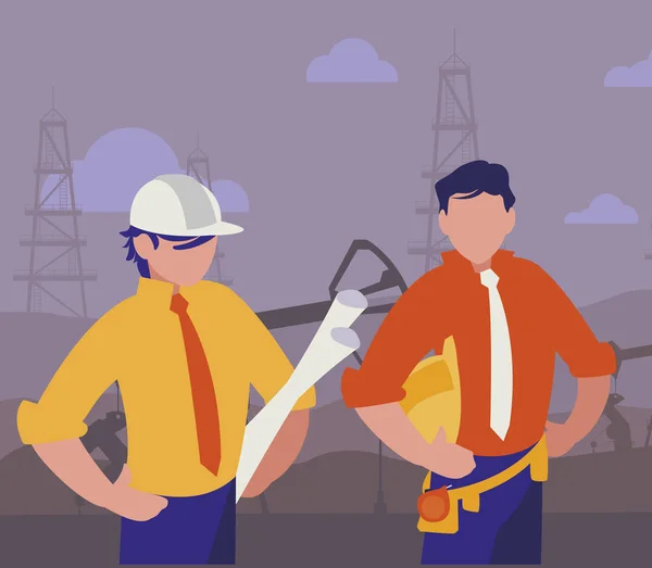 Petrol sanayi işçileri avatarlar karakter — Stok Vektör