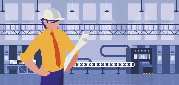 elegant engineer in factory workplace