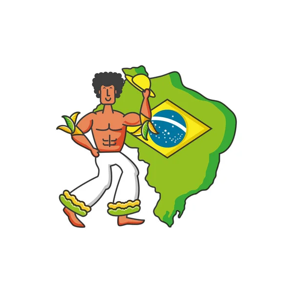 Mapa de brasil con el hombre brasileño — Vector de stock