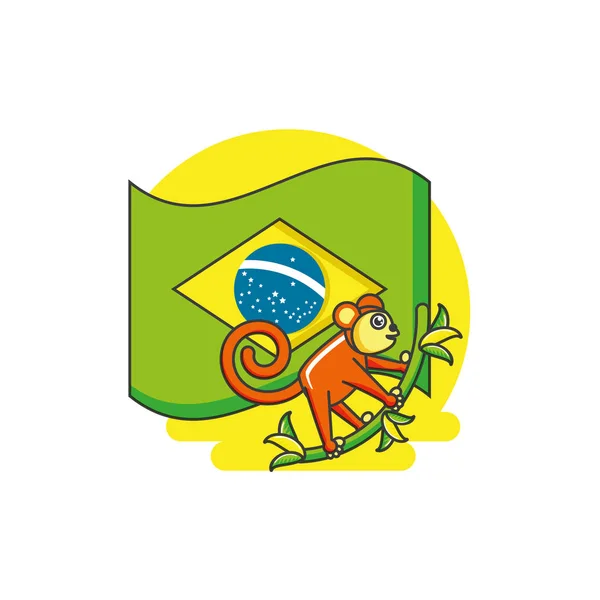 Bandeira do brasil com animal macaco — Vetor de Stock