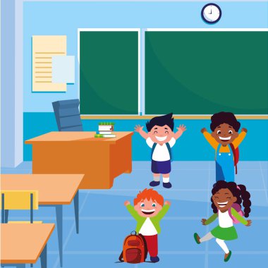 mutlu küçük Interracial okul çocukları sınıfta