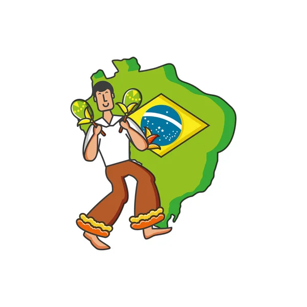 Mappa di Brasile con l'uomo brasiliano — Vettoriale Stock
