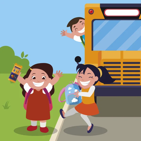Šťastné děti malé školy v zastávce — Stockový vektor