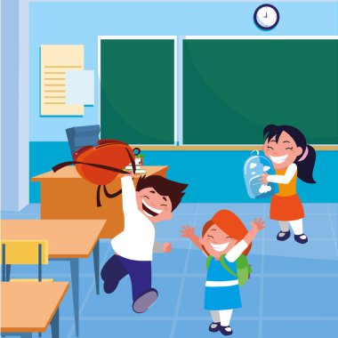 mutlu küçük okul çocukları sınıfta