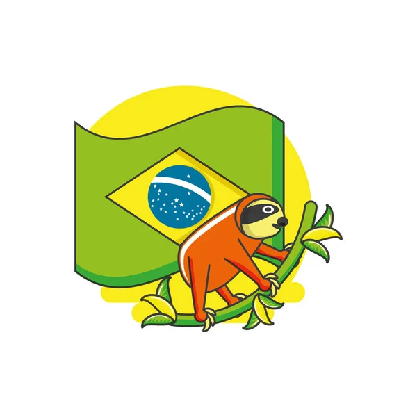 巴西国旗与树懒动物 — 图库矢量图片