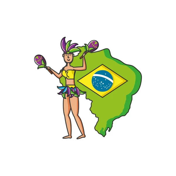Χάρτης Βραζιλίας με γυναίκα Βραζιλίας — Διανυσματικό Αρχείο