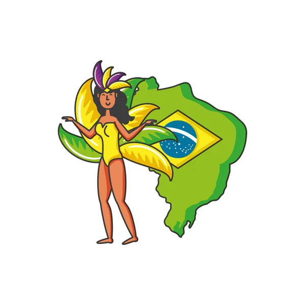 Χάρτης Βραζιλίας με γυναίκα Βραζιλίας — Διανυσματικό Αρχείο