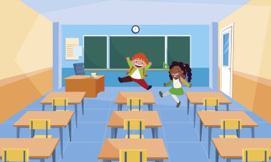 mutlu küçük Interracial okul çocukları sınıfta